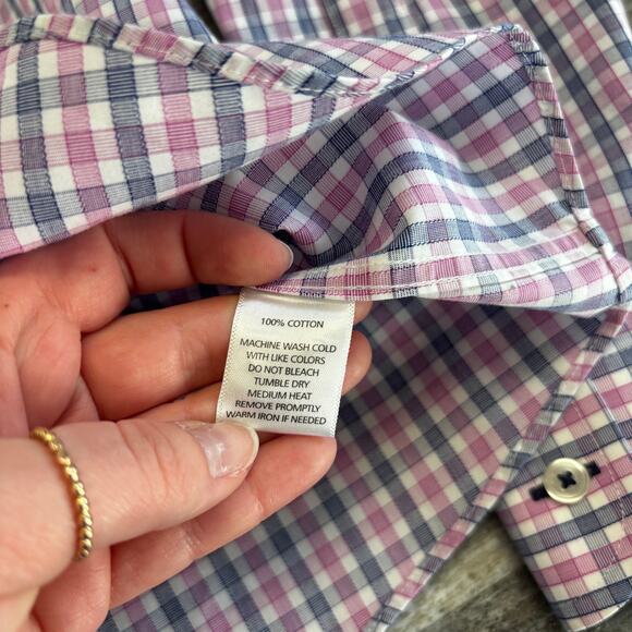 UNTUCKit Purple Pink Check Mens 2XL Wrinkle Free Cotton Button Up Shirt Plaid - Picture 7 of 8